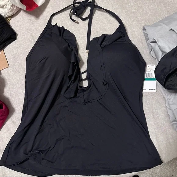 NWT Michael Kors Cruise Ruffle Deep-V Tankini - Picture 2 of 6